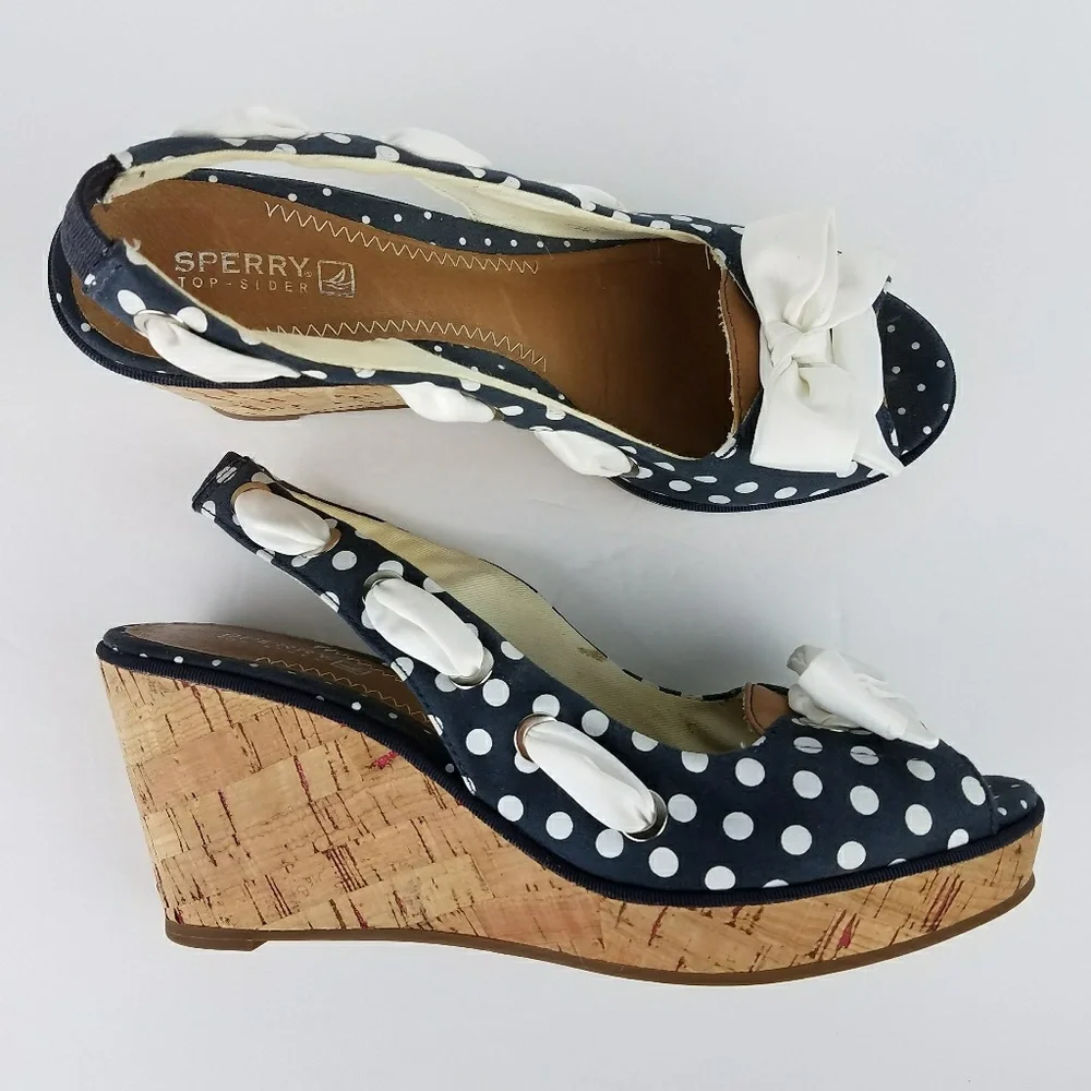 Sperry Top Sider Women Shoes Wedges Polka Dot 8.5